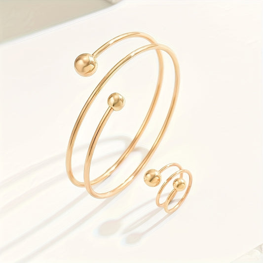 14K Gold Plated Minimalist  Bangle and Ring Set