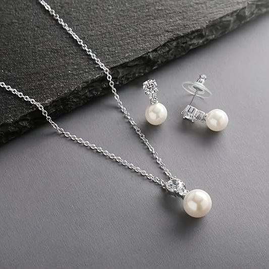 Elegant Pearl Pendant  Necklace and Earrings Set