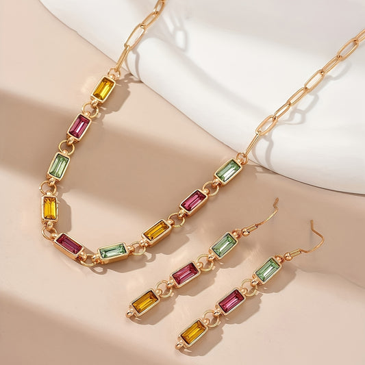 Colorful Crystal Statement  Necklace and Earrings Set