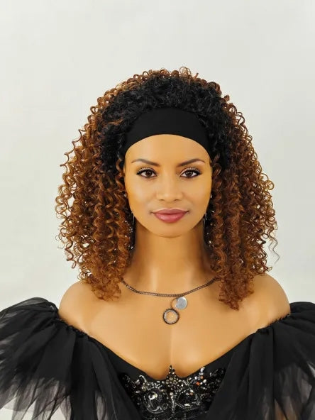 Comfy Stretch Band/Runway Shades of Black Headband Kinky Curly Synthetic Hair Wigs For African American Women