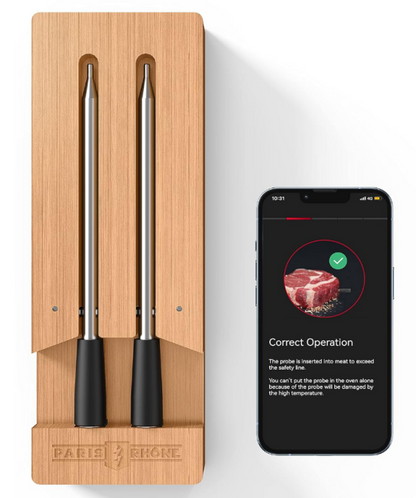 Barbecue thermometer  probe with walnut dock repeater integration PE-TM001 (bamboo)