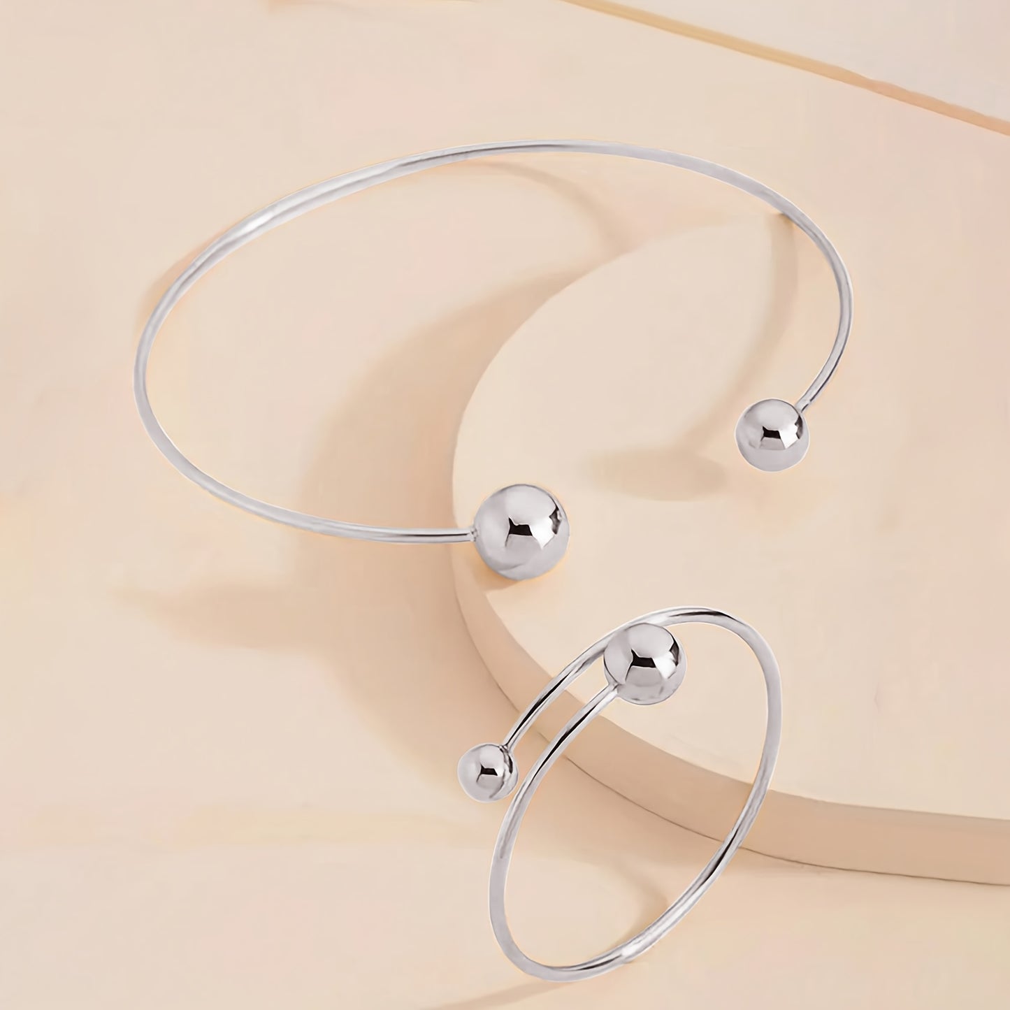 Elegant Silver-Tone Sphere  Bangle and Choker Set