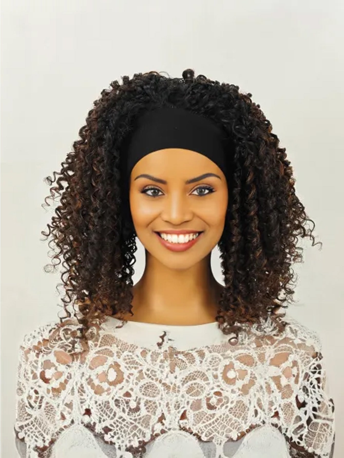 Comfy Stretch Band/Runway Shades of Black Headband Kinky Curly Synthetic Hair Wigs For African American Women