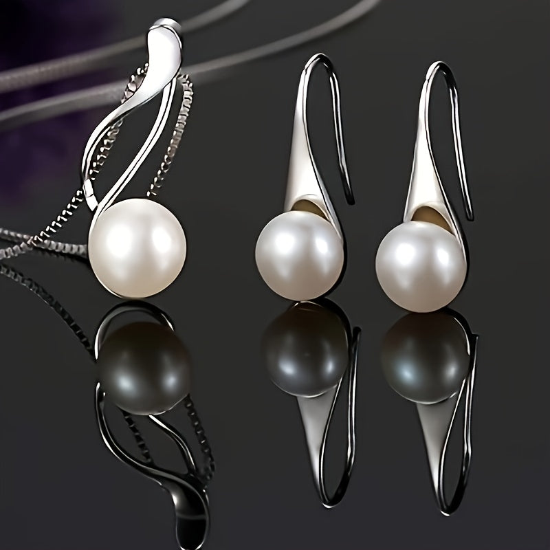 Elegant Pearl Pendant Necklace and Earrings  Set - Perfect for Formal Events