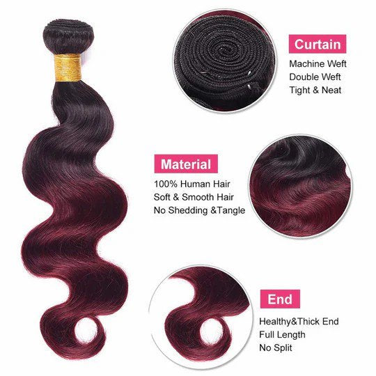 99J Ombre 6A Human Hair Bundles 10-30 Inch