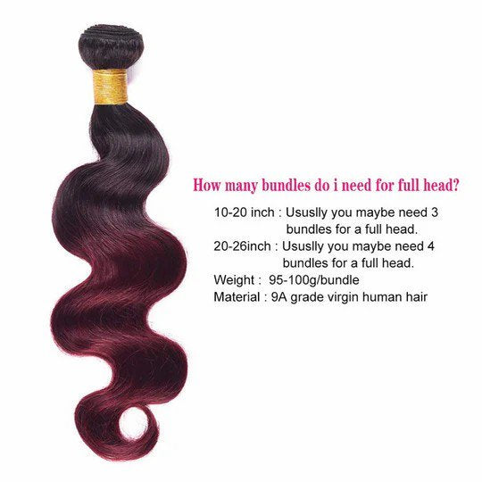 99J Ombre 6A Human Hair Bundles 10-30 Inch