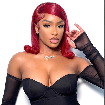 13X4 LACE FRONT WIG STRAIGHT BOB SHORT RUBY RED Human Hair Wig